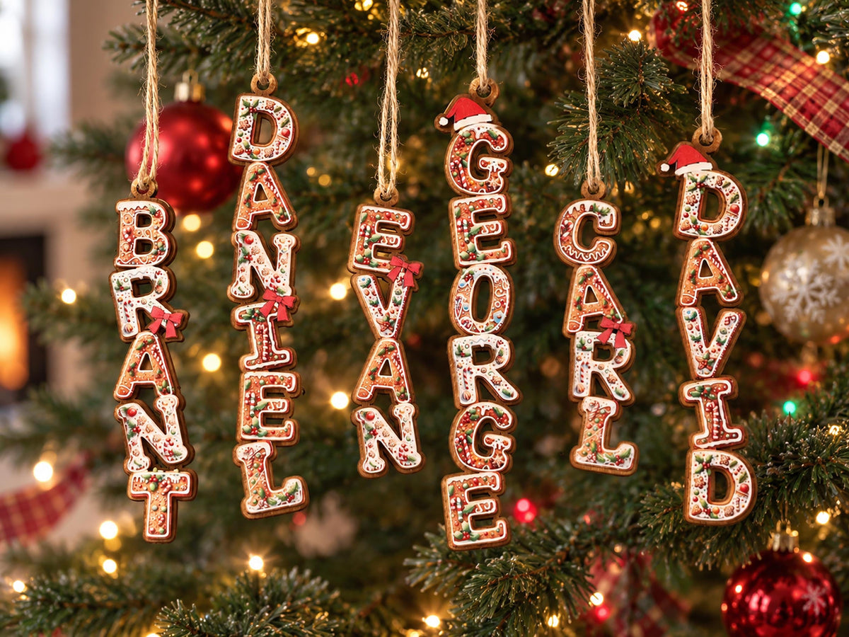 Personalized Gingerbread Letter Wooden Name Ornament