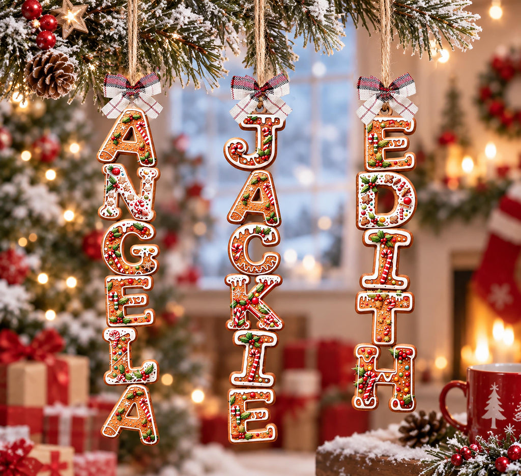 Personalized Gingerbread Name Wooden Christmas Ornament