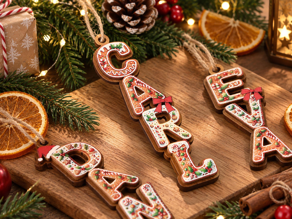 Personalized Gingerbread Letter Wooden Name Ornament