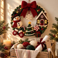Crochet Snowman & Gingerbread House Wreath