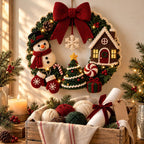 Crochet Snowman & Gingerbread House Wreath