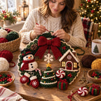 Crochet Snowman & Gingerbread House Wreath