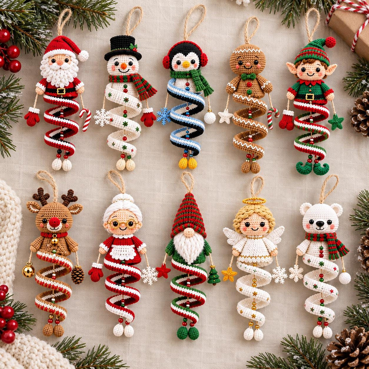 Whimsical Spiral Crochet Character Ornament