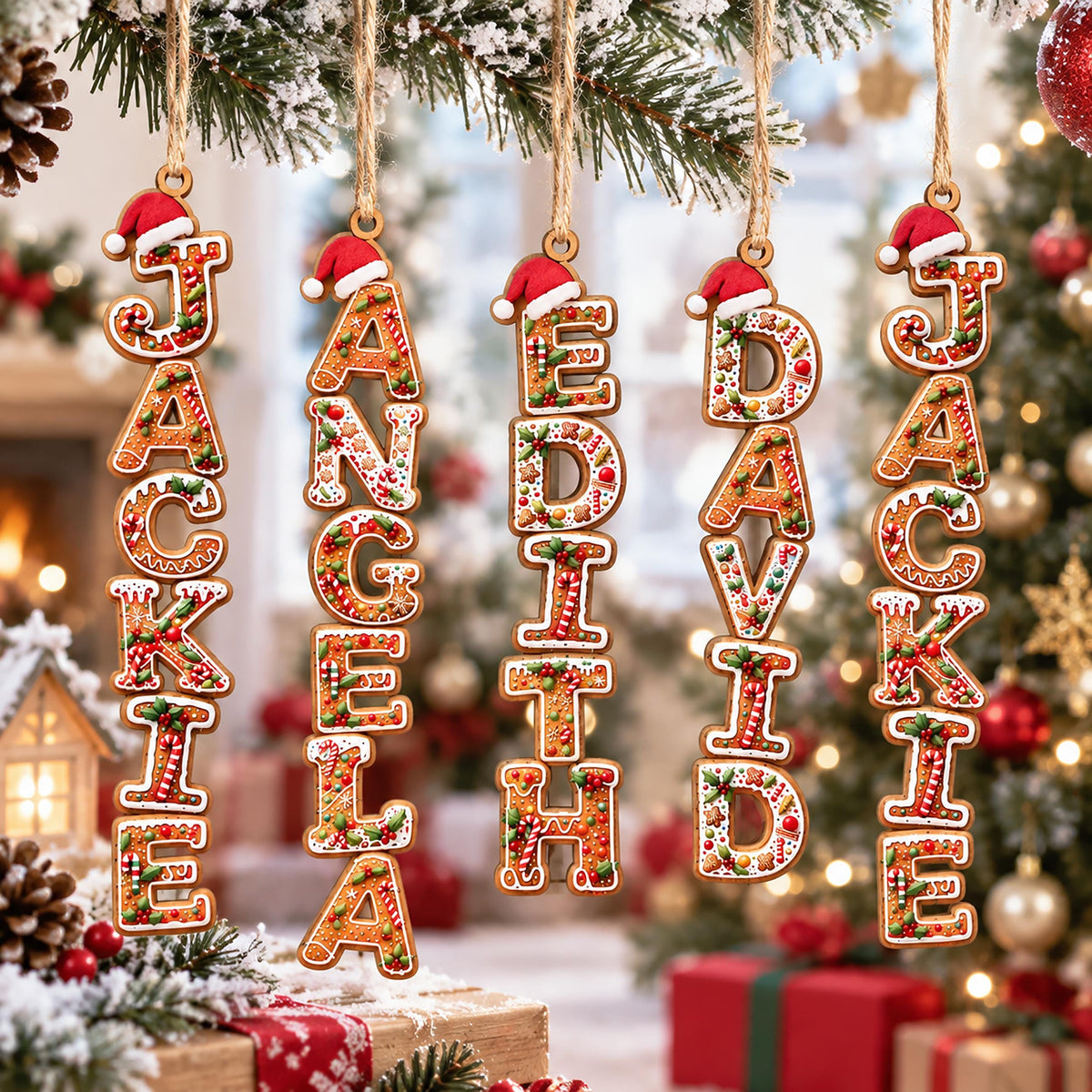 Personalized Gingerbread Name Wooden Christmas Ornament