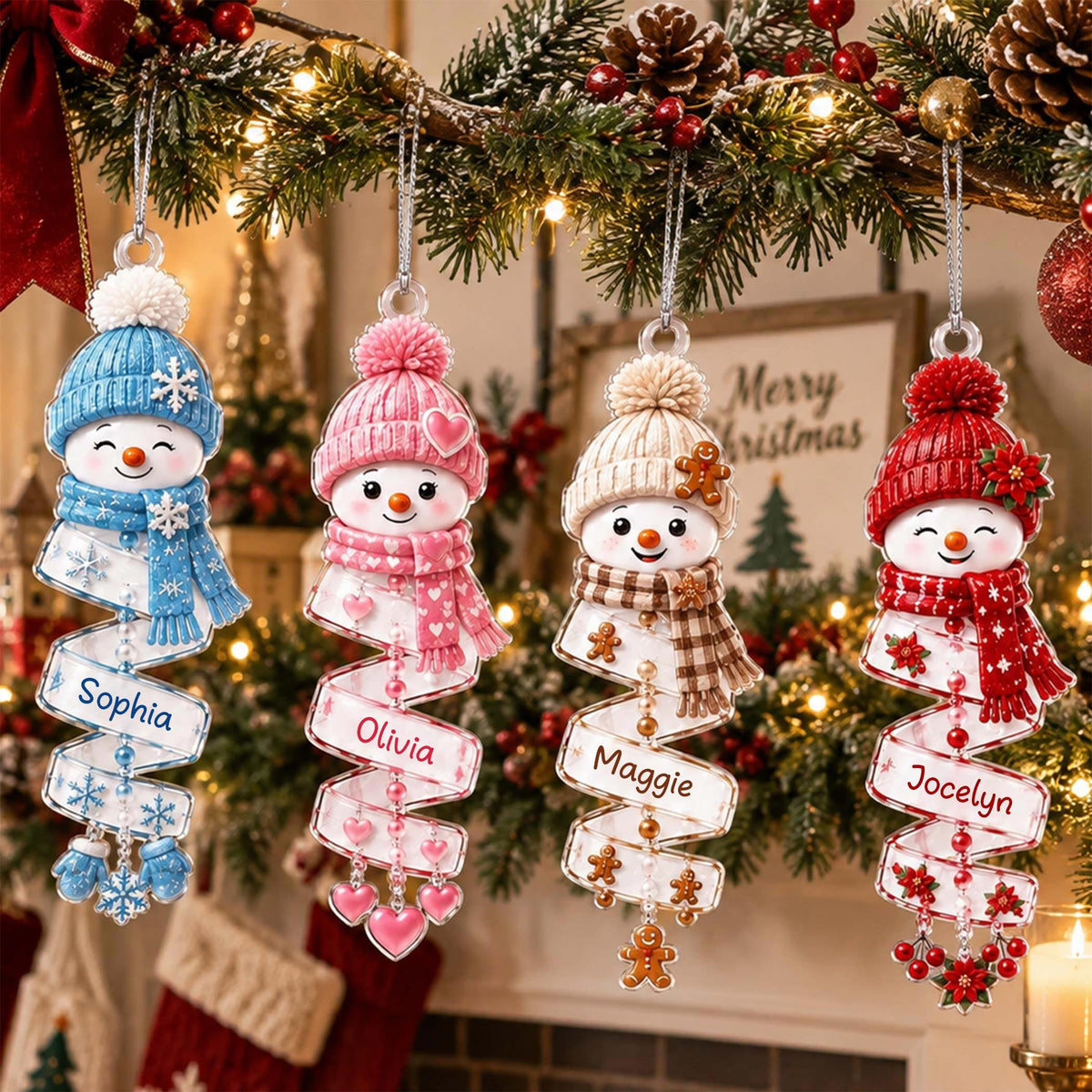 Custom Name Snowman Christmas Tree Ornament