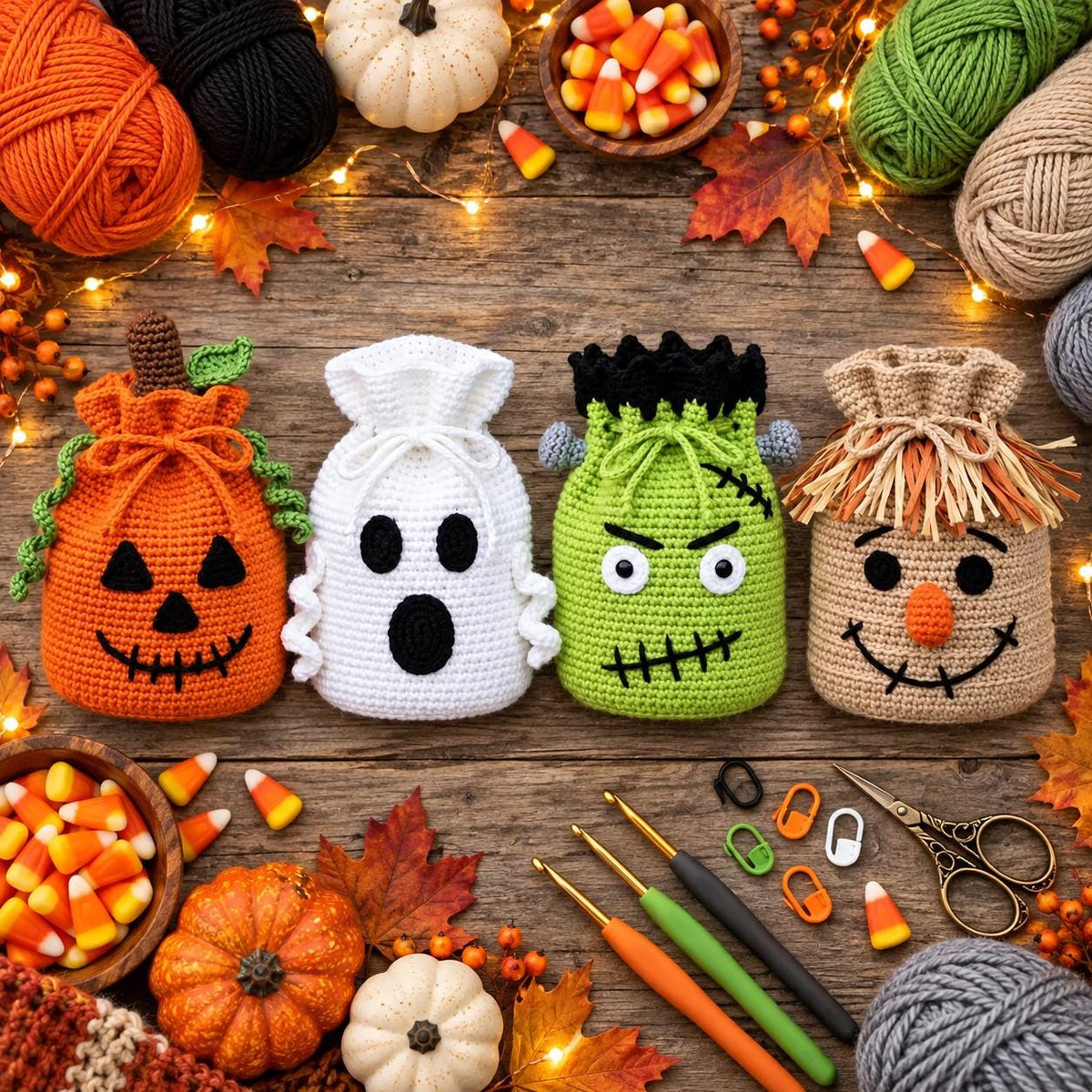 Crochet Halloween Drawstring Treat Bag