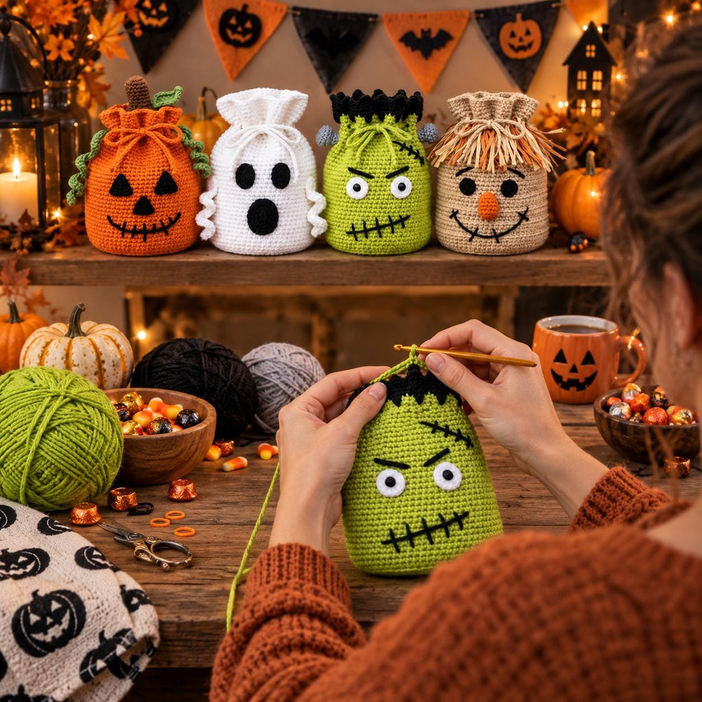 Crochet Halloween Drawstring Treat Bag