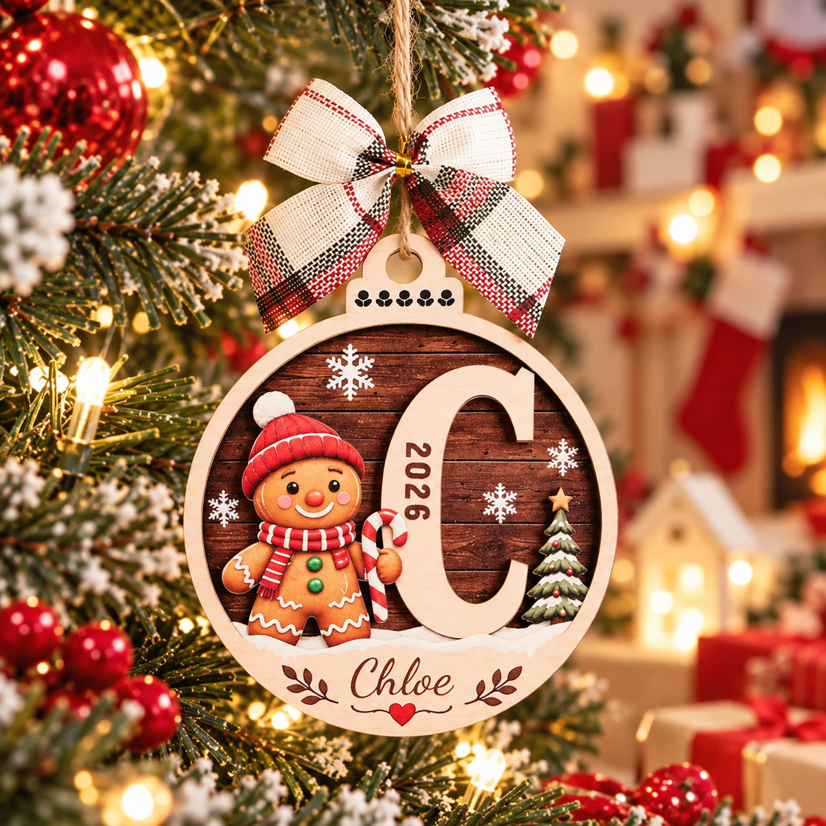 Personalized Festive Initial Wooden Christmas Ornament