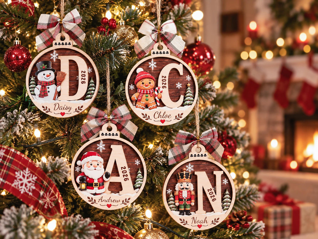 Personalized Festive Initial Wooden Christmas Ornament