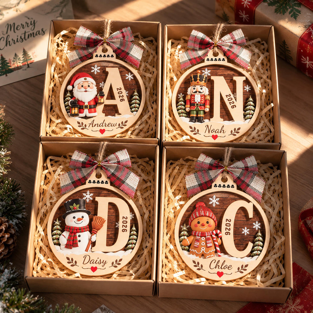 Personalized Festive Initial Wooden Christmas Ornament