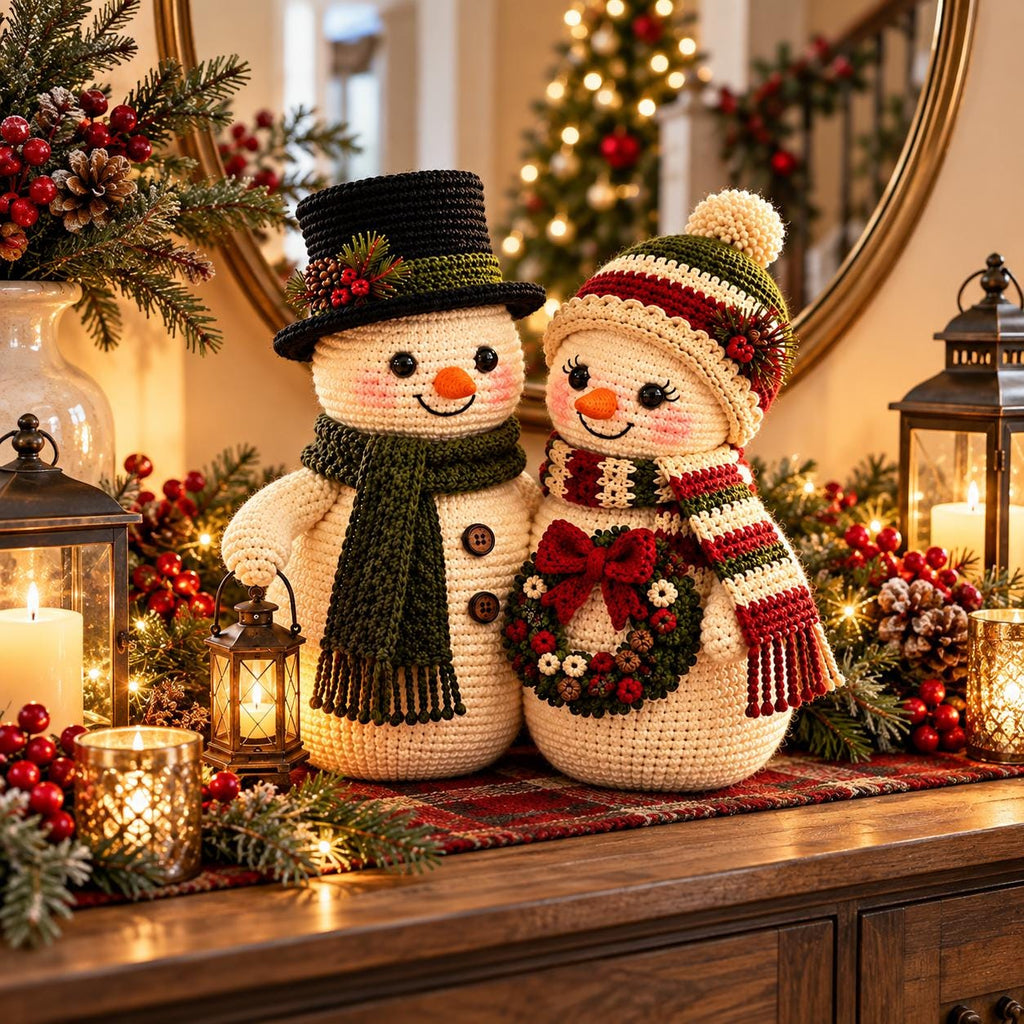 Crochet Snowman Couple Christmas Decor