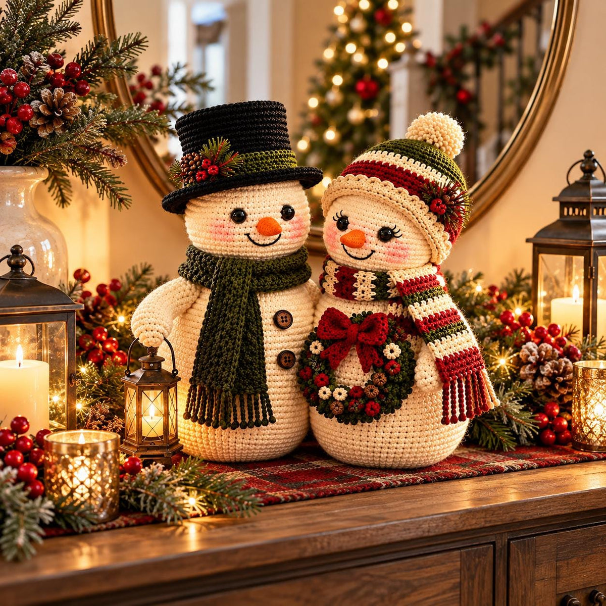 Crochet Snowman Couple Christmas Decor