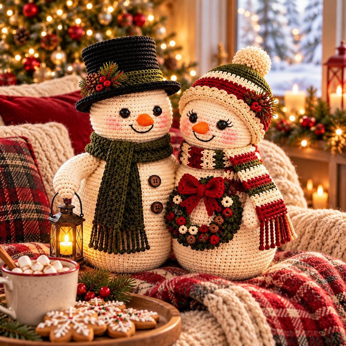 Crochet Snowman Couple Christmas Decor