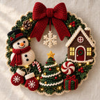 Crochet Snowman & Gingerbread House Wreath