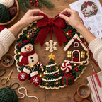 Crochet Snowman & Gingerbread House Wreath