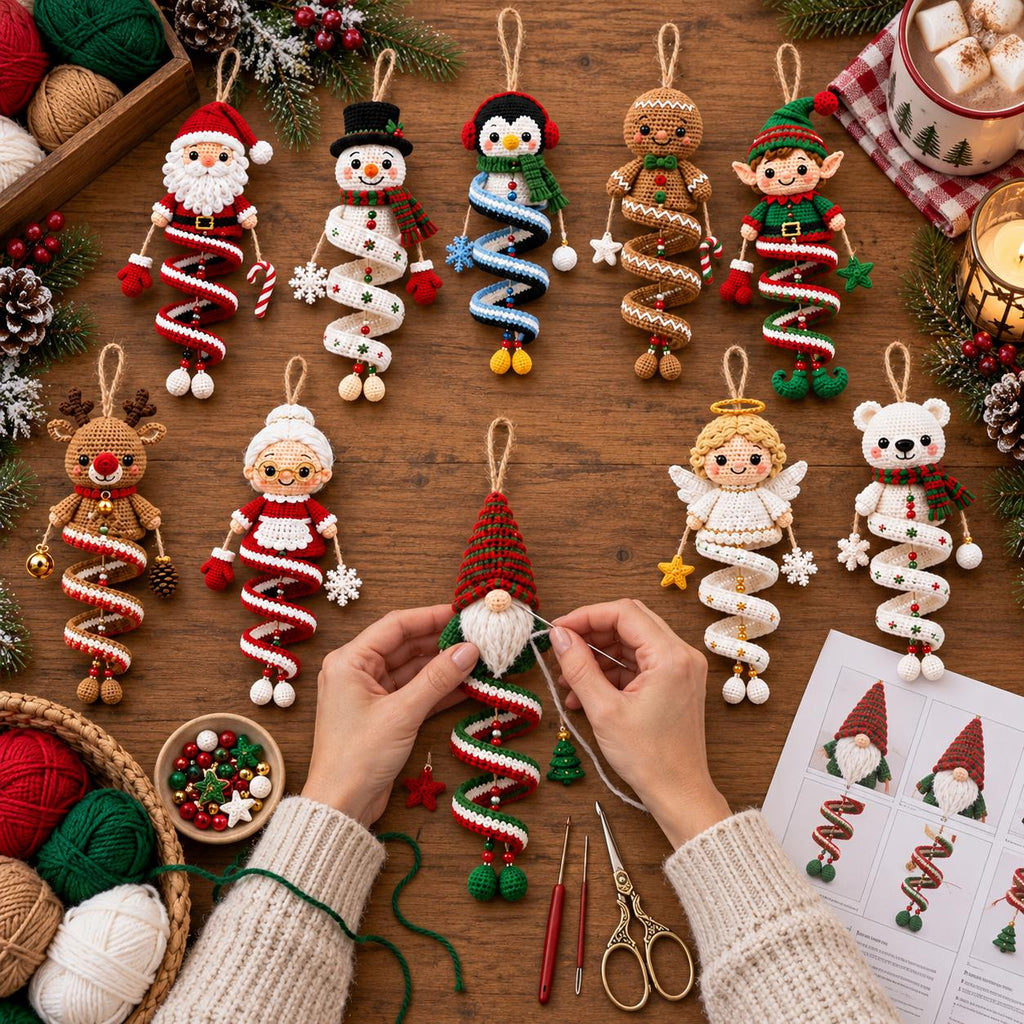 Whimsical Spiral Crochet Character Ornament