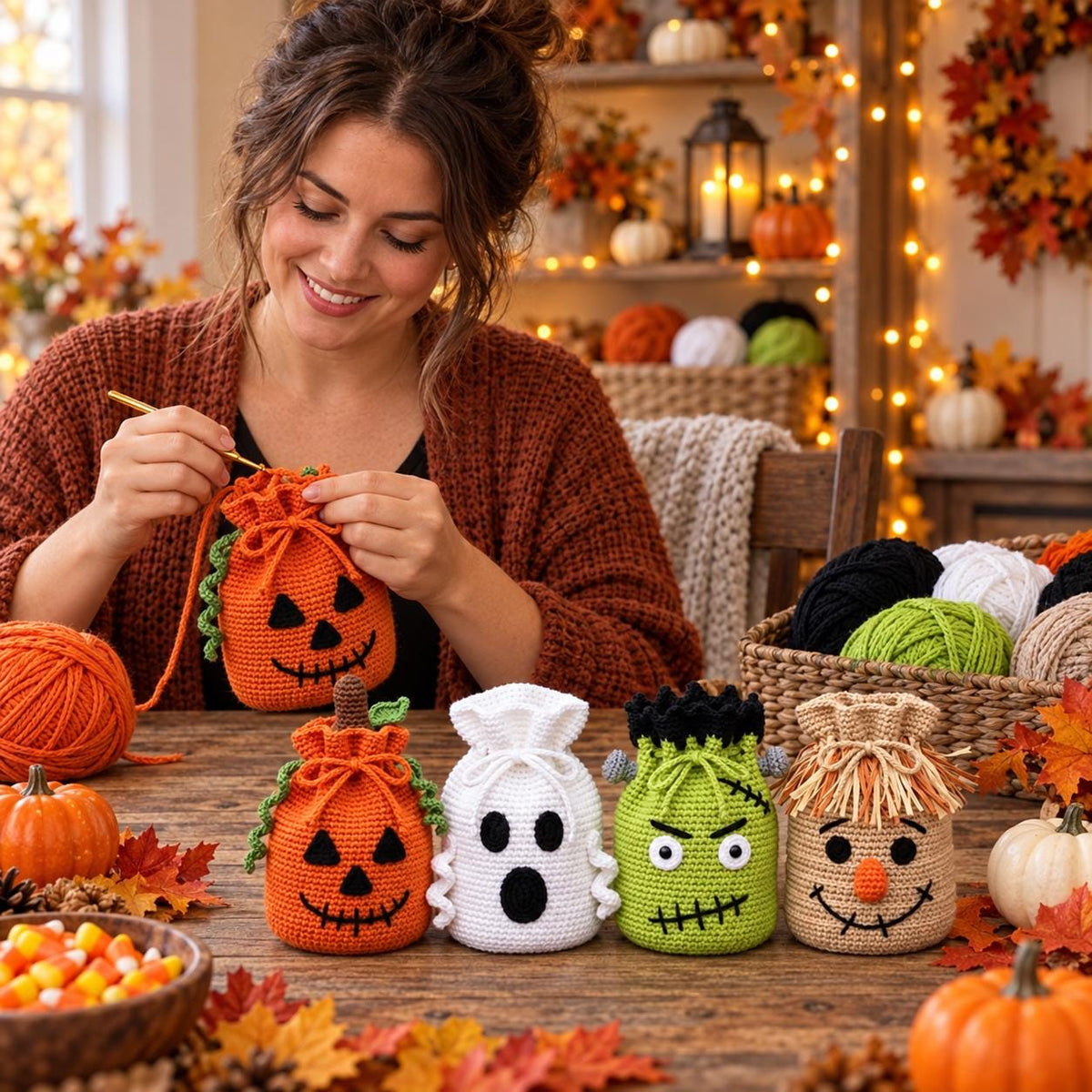 Crochet Halloween Drawstring Treat Bag
