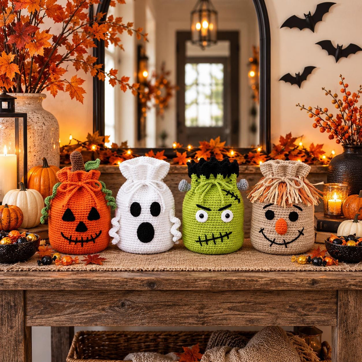 Crochet Halloween Drawstring Treat Bag
