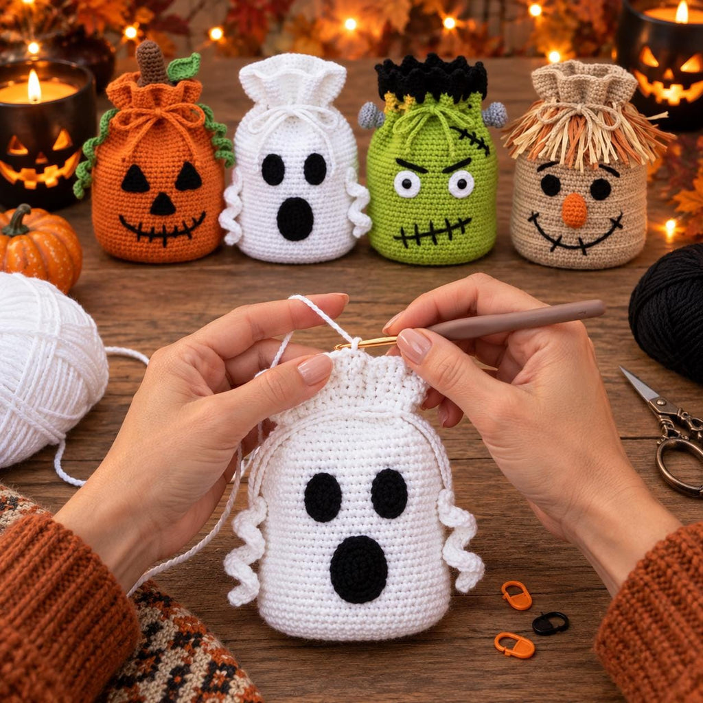 Crochet Halloween Drawstring Treat Bag
