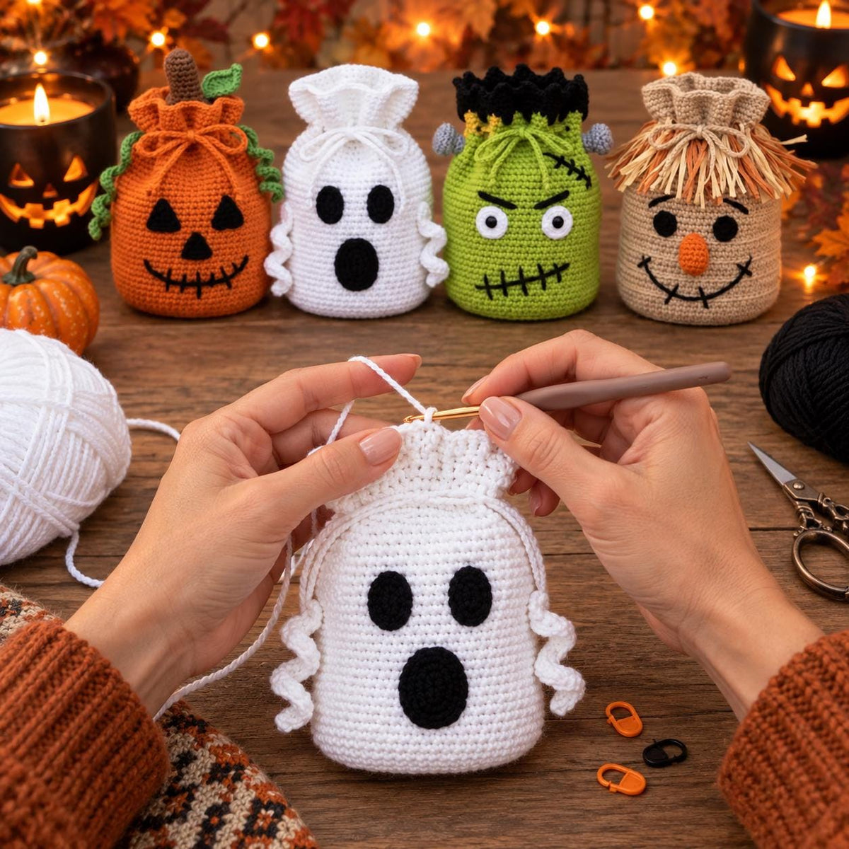 Crochet Halloween Drawstring Treat Bag
