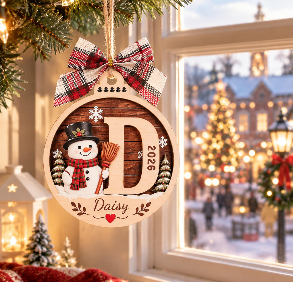 Personalized Festive Initial Wooden Christmas Ornament
