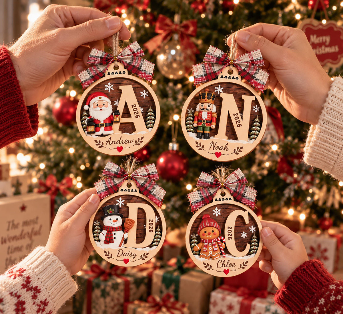Personalized Holiday Character Initial Ornament