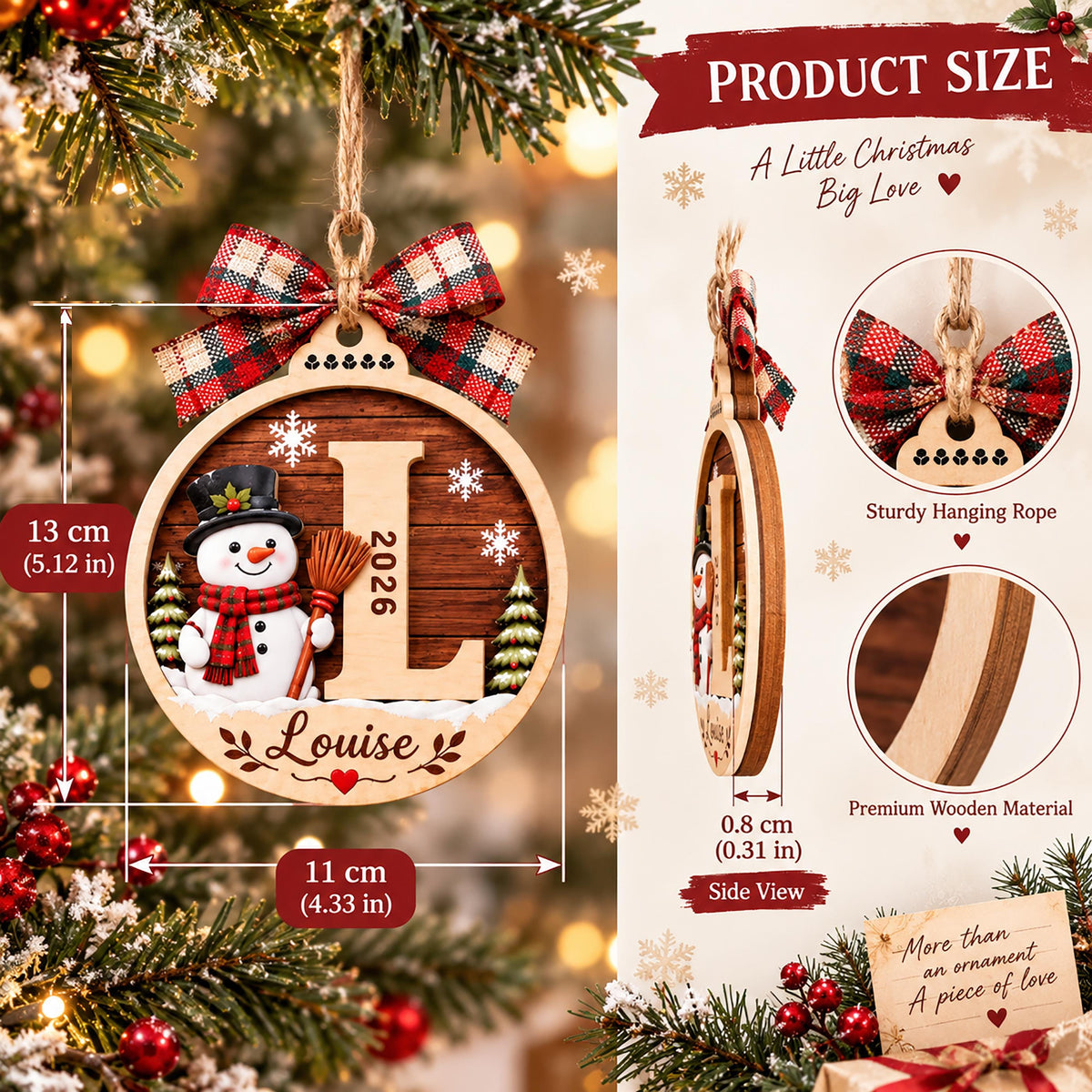 Personalized Festive Initial Wooden Christmas Ornament