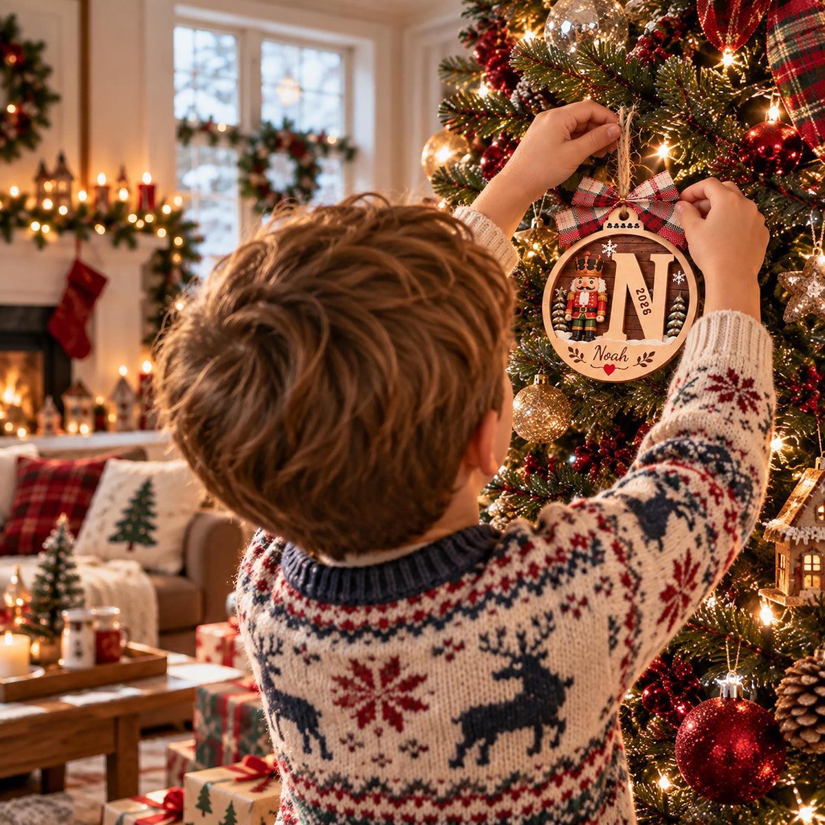 Personalized Festive Initial Wooden Christmas Ornament
