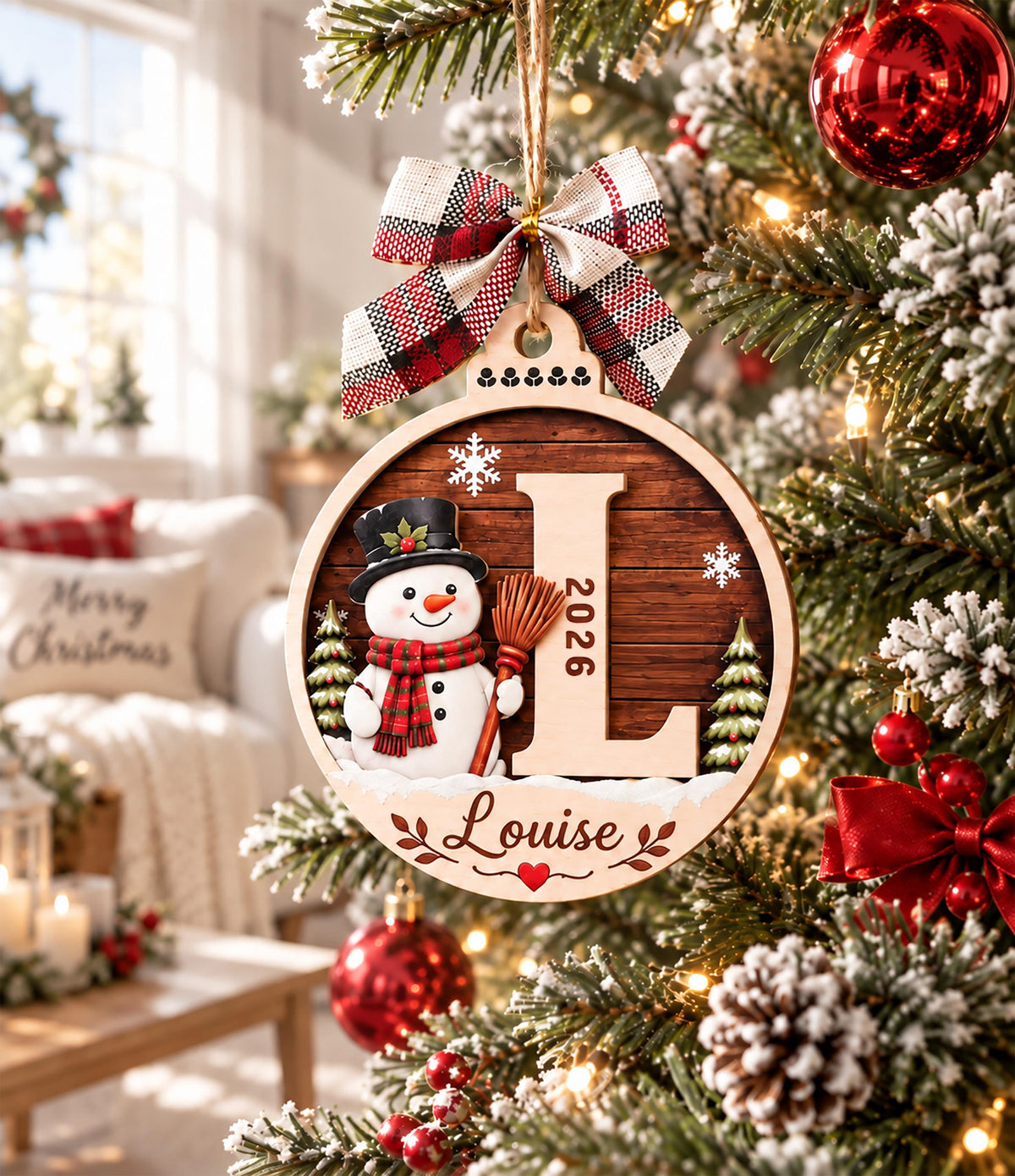 Personalized Festive Initial Wooden Christmas Ornament