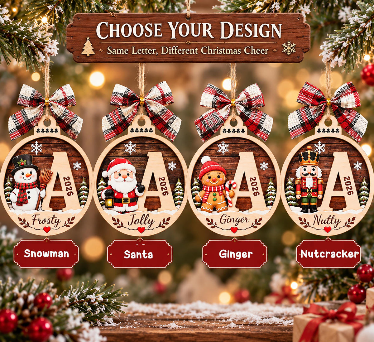 Personalized Festive Initial Wooden Christmas Ornament