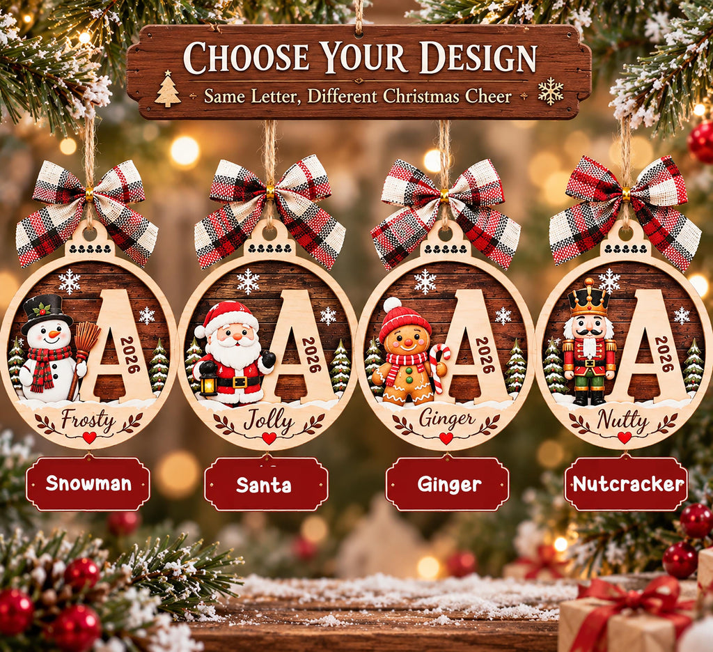 Personalized Initial Wooden Christmas Ornament