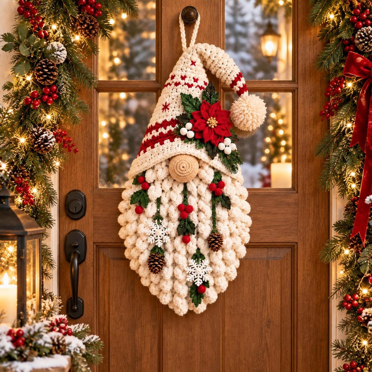 Crochet Poinsettia Christmas Gnome Wall Hanging