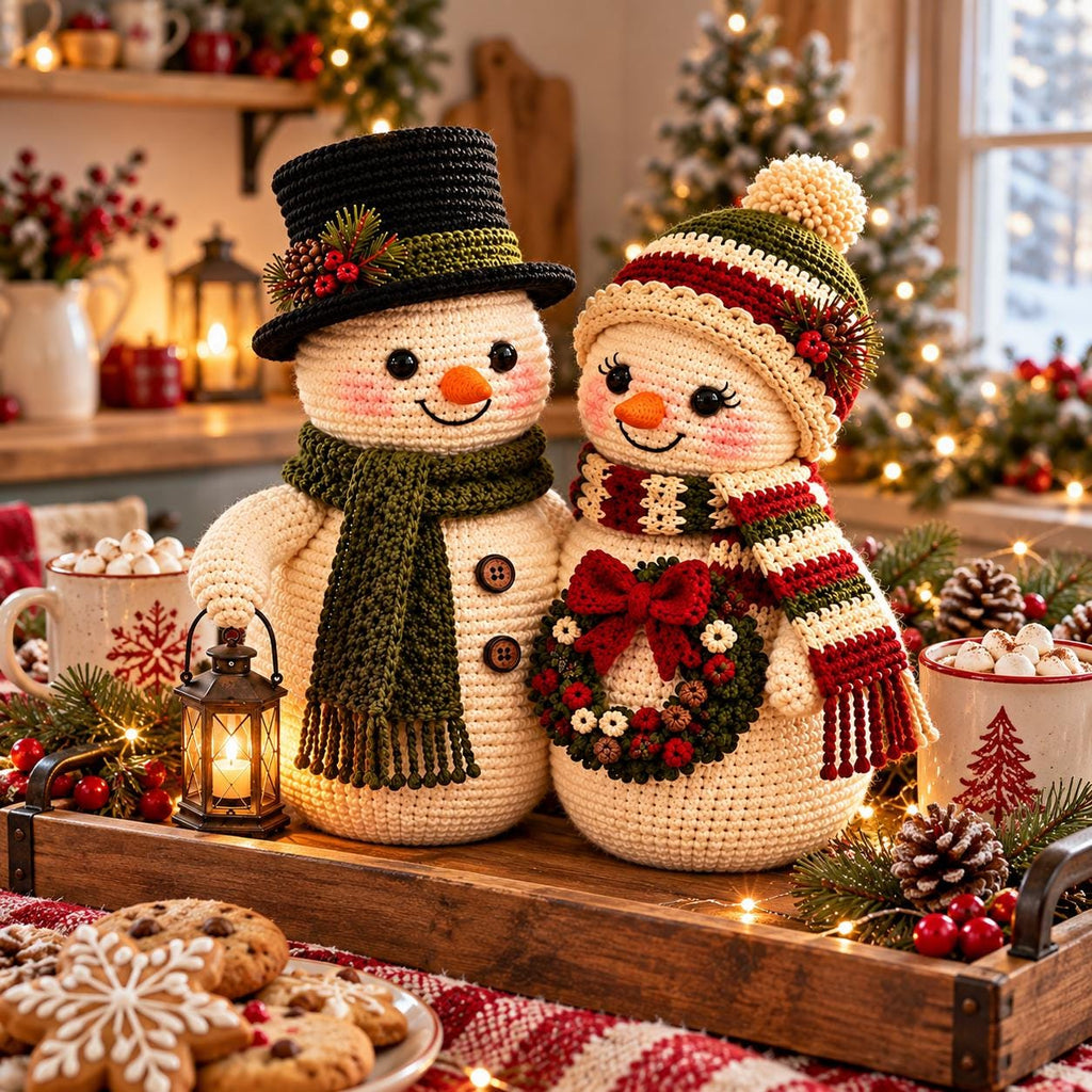 Crochet Snowman Couple Christmas Decor