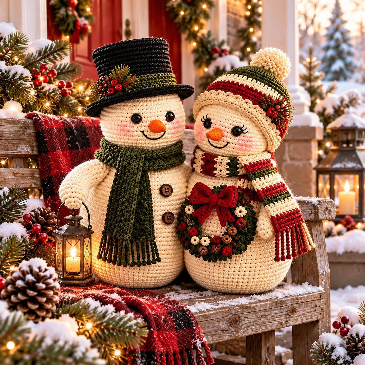 Crochet Snowman Couple Christmas Decor