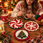 Crochet Holly Christmas Coaster