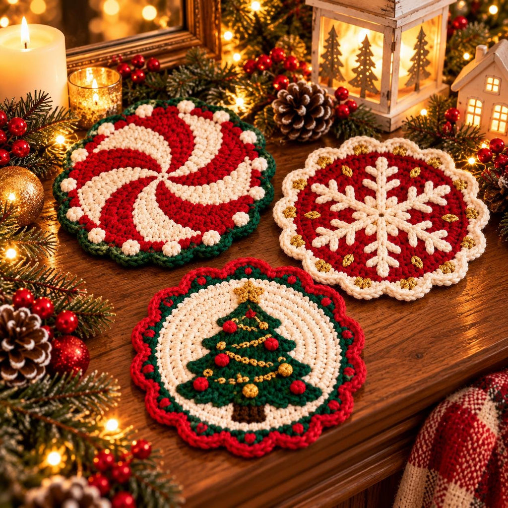 Crochet Holly Christmas Coaster