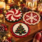 Crochet Holly Christmas Coaster