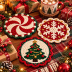 Crochet Holly Christmas Coaster